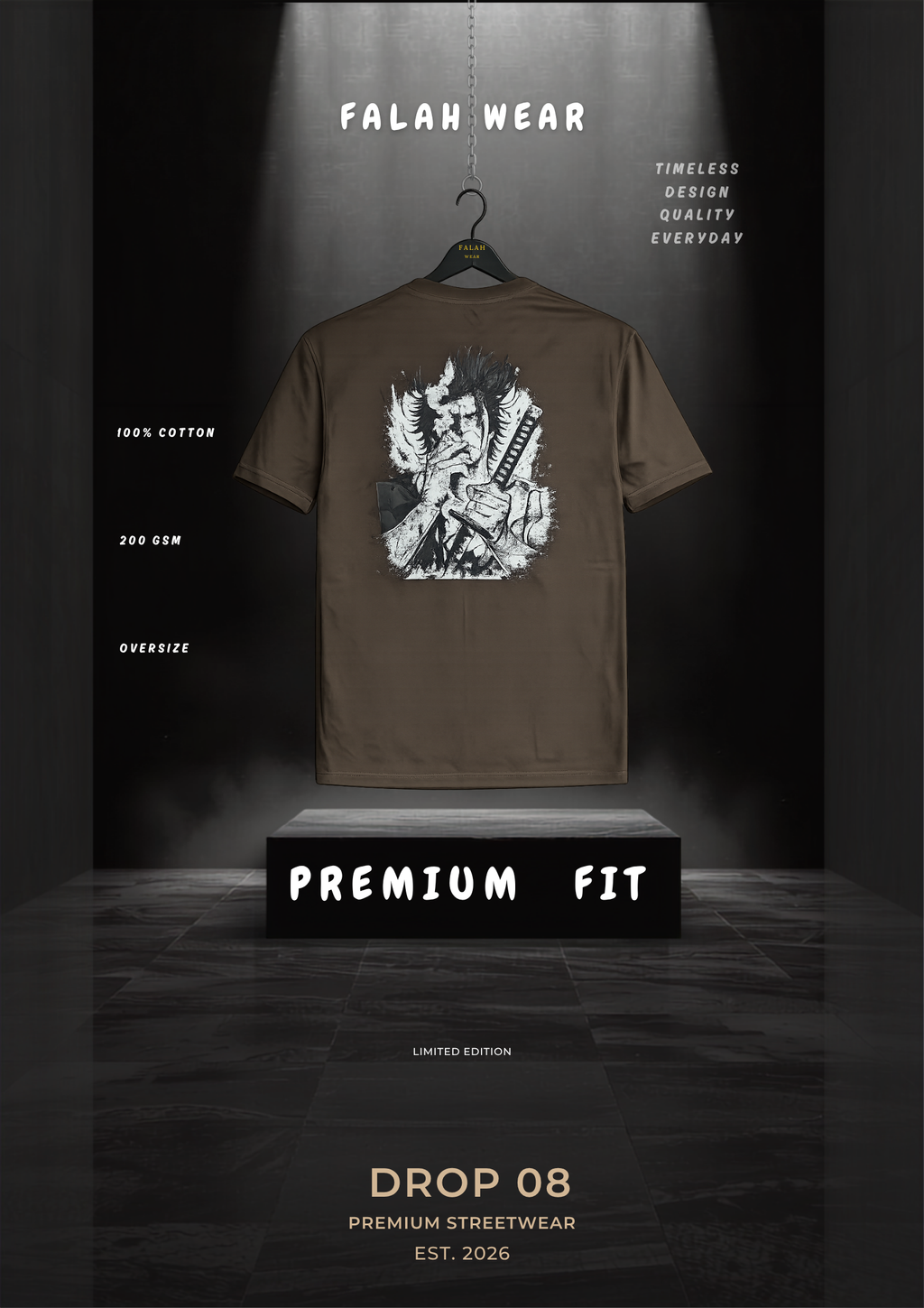 Ronin Shadow Oversized Drop Shoulder T-Shirt – Washed Grey