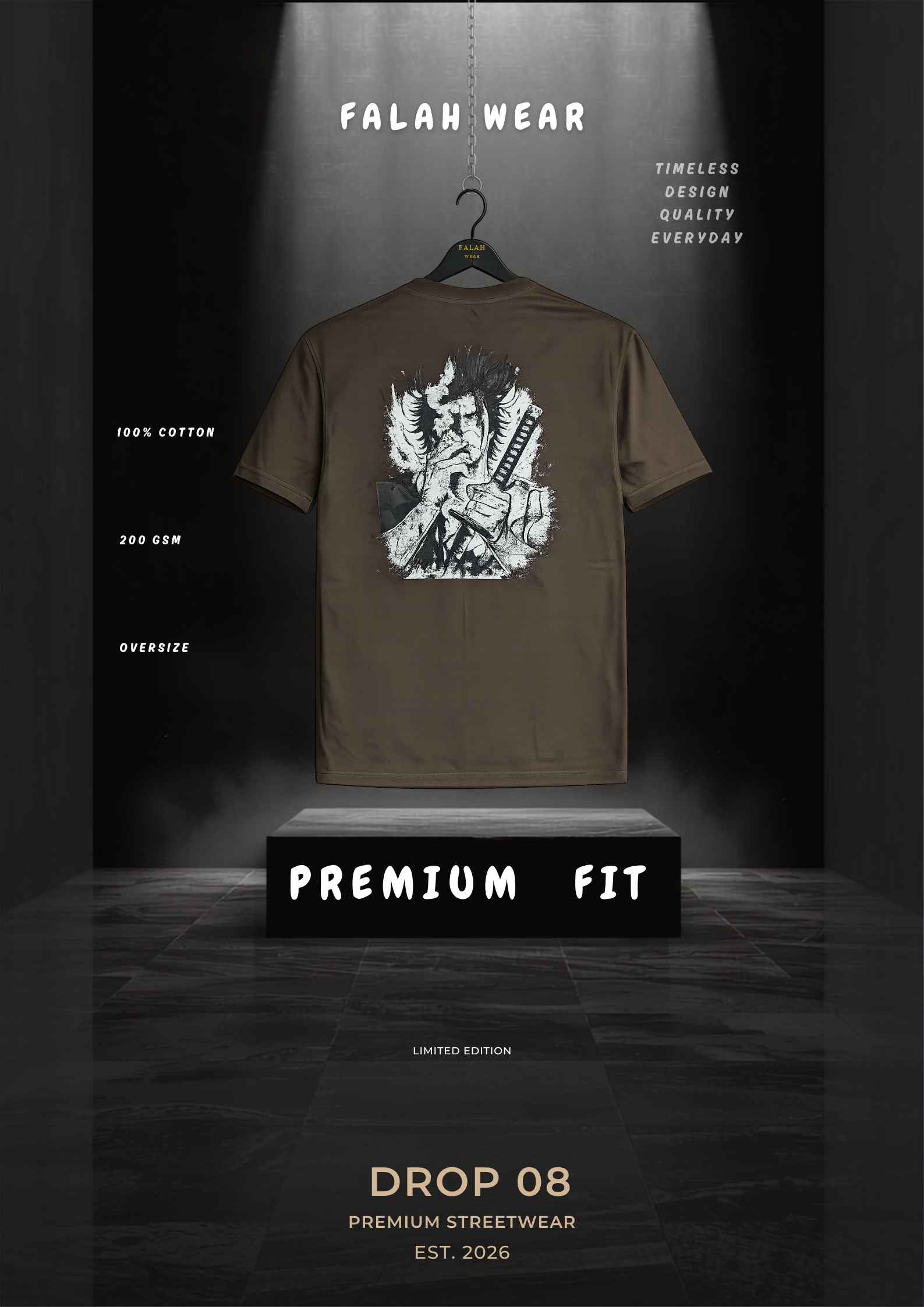 Ronin Shadow Oversized Drop Shoulder T-Shirt – Washed Grey