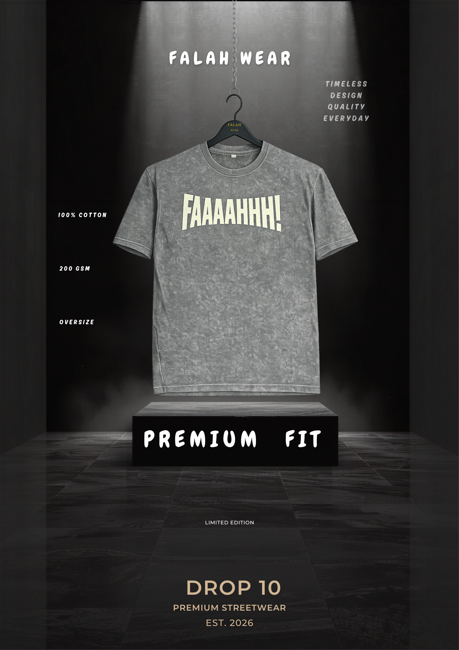 FAAAAHHH! Oversized Acid Wash Drop Shoulder T-Shirt – Charcoal Black