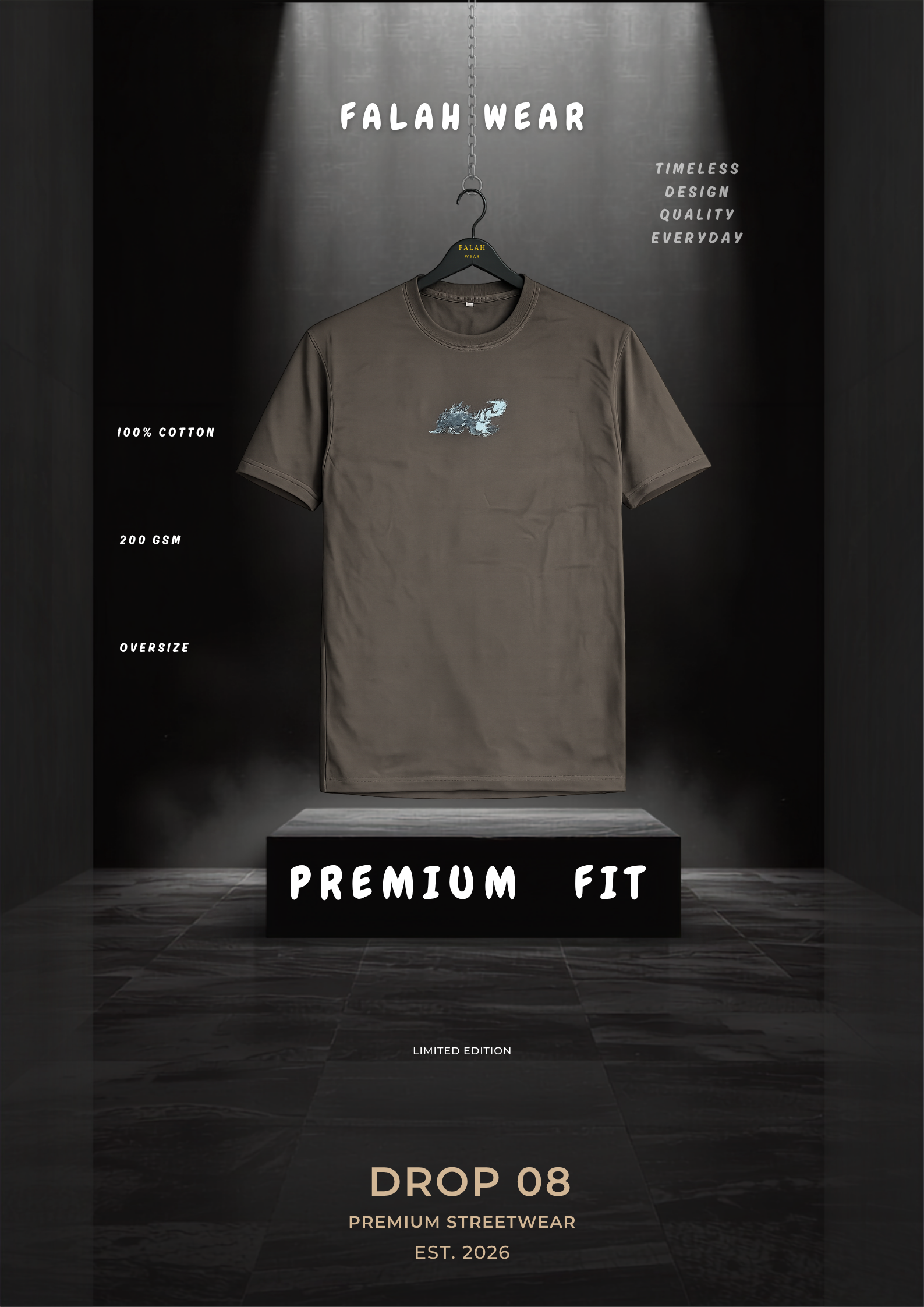 Ronin Shadow Oversized Drop Shoulder T-Shirt – Washed Grey