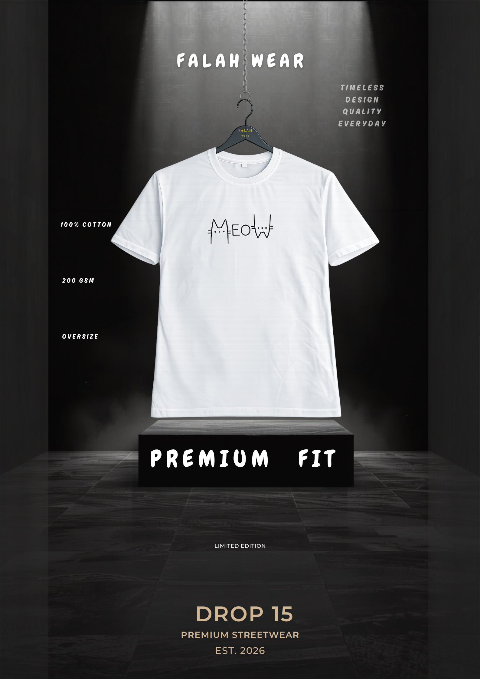 Meow Minimal Oversized Drop Shoulder T-Shirt – White