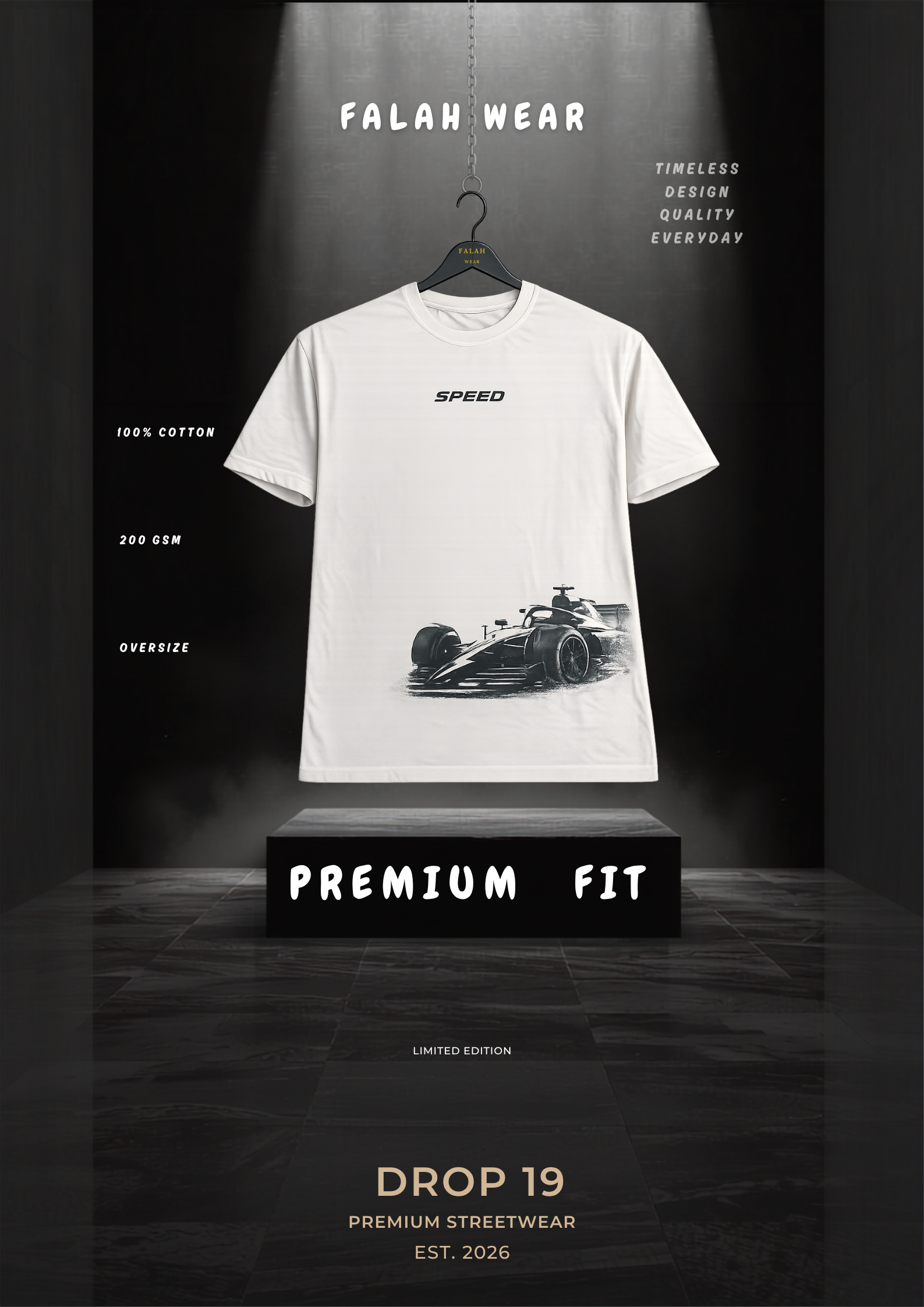 Speed Racer Oversized Drop Shoulder T-Shirt – White