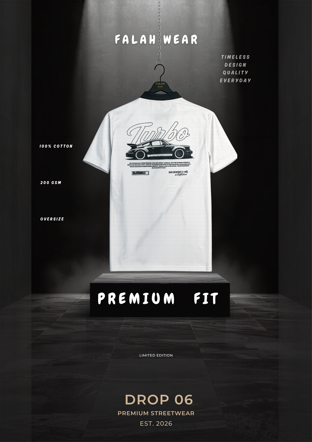 Turbo Drive Oversized Drop Shoulder T-Shirt – White