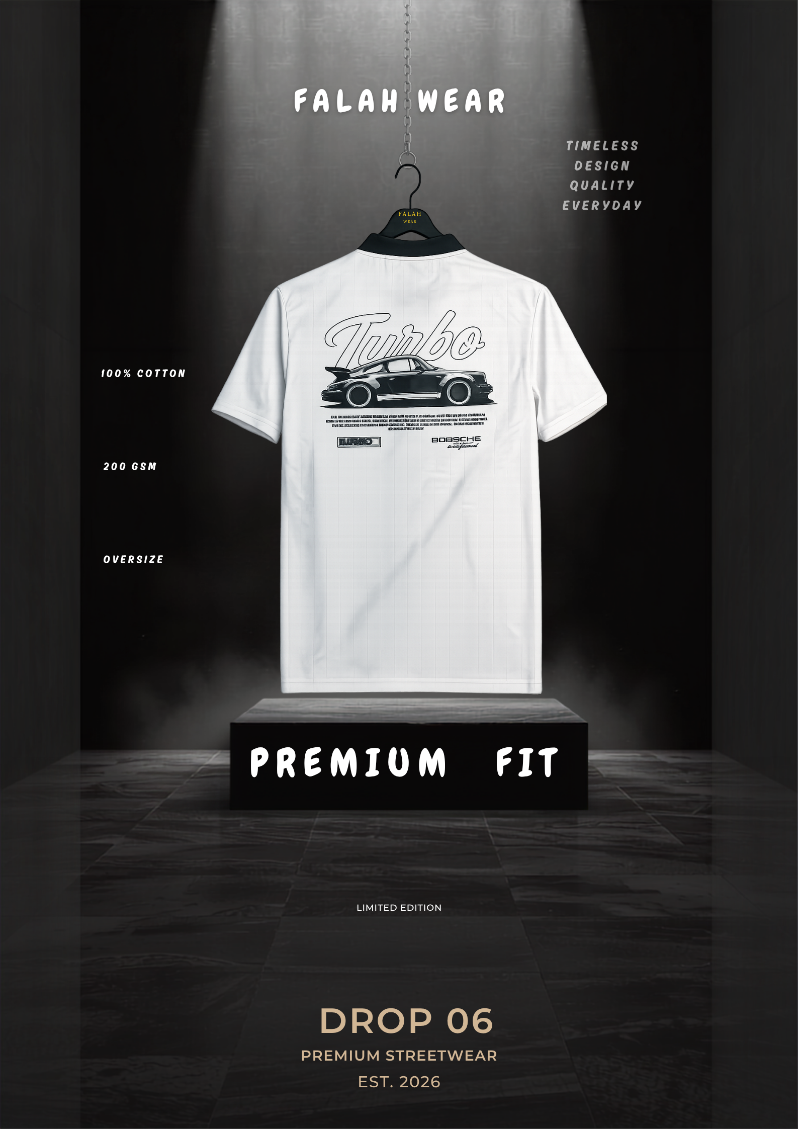 Turbo Drive Oversized Drop Shoulder T-Shirt – White