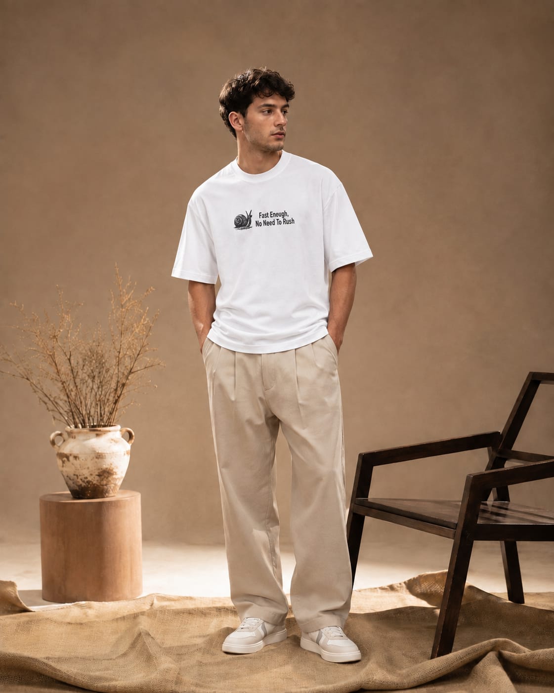 Slow & Steady Oversized Drop Shoulder T-Shirt – White