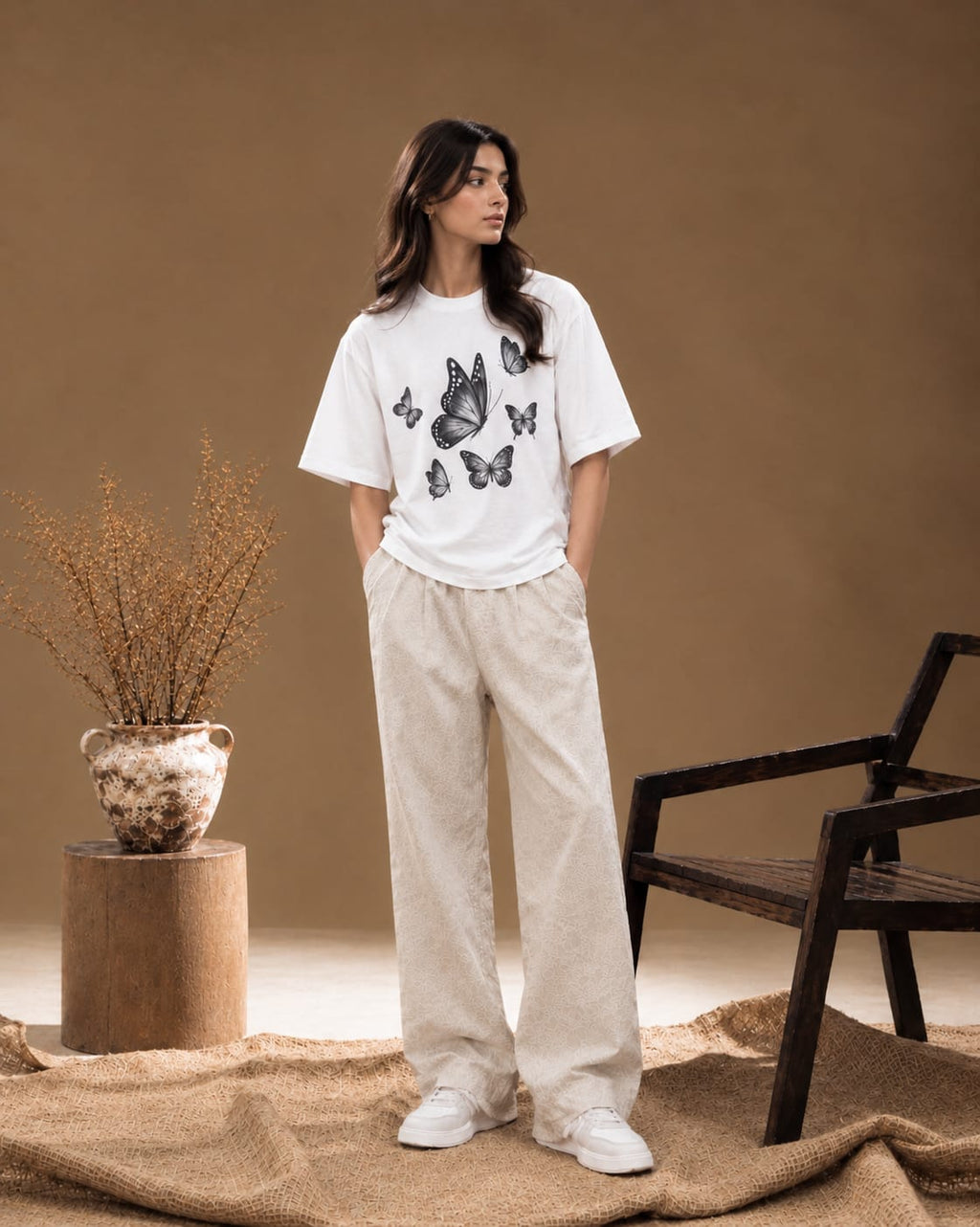 Monochrome Butterfly Oversized T-Shirt