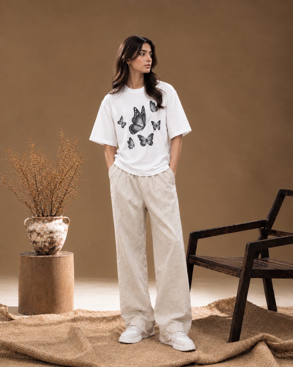 Monochrome Butterfly Oversized T-Shirt
