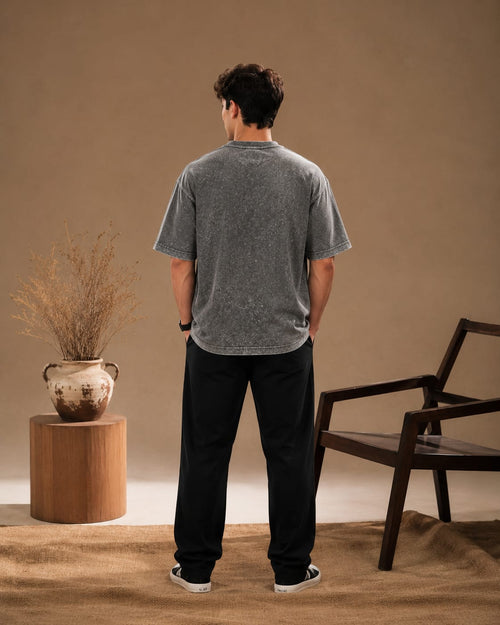FAAAAHHH! Oversized Acid Wash Drop Shoulder T-Shirt – Charcoal Black