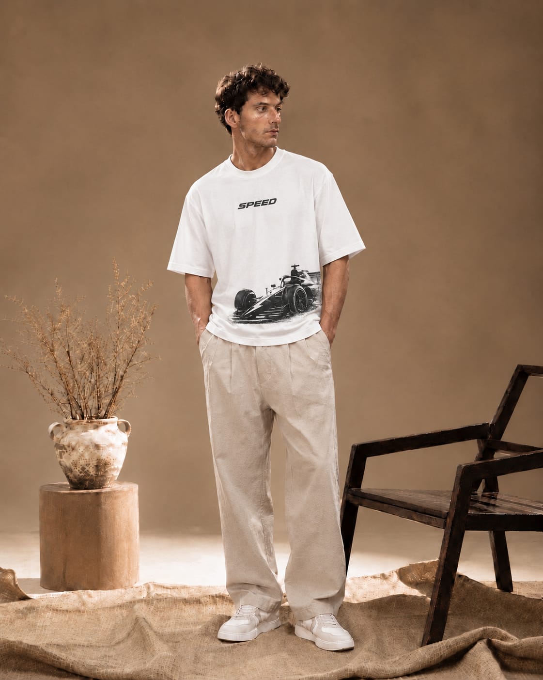 Speed Racer Oversized Drop Shoulder T-Shirt – White